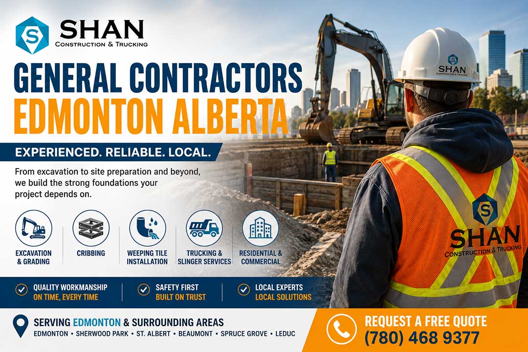 general contractors Edmonton Alberta working on excavation and foundation site